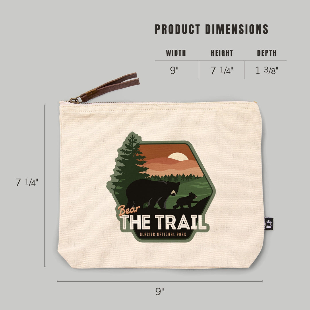 Glacier National Park, Montana, Black Bear and Cub, Bear the Trail,, Organic Cotton Zipper Pouch, Go Bag Go Bag Lantern Press 