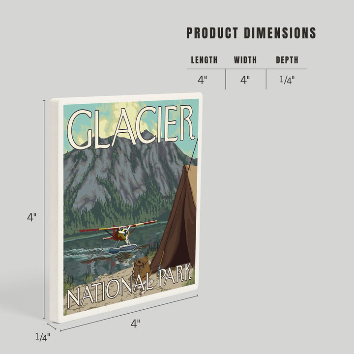 Glacier National Park, Montana, Bush Plane and Fishing, Coasters Coasters Lantern Press 