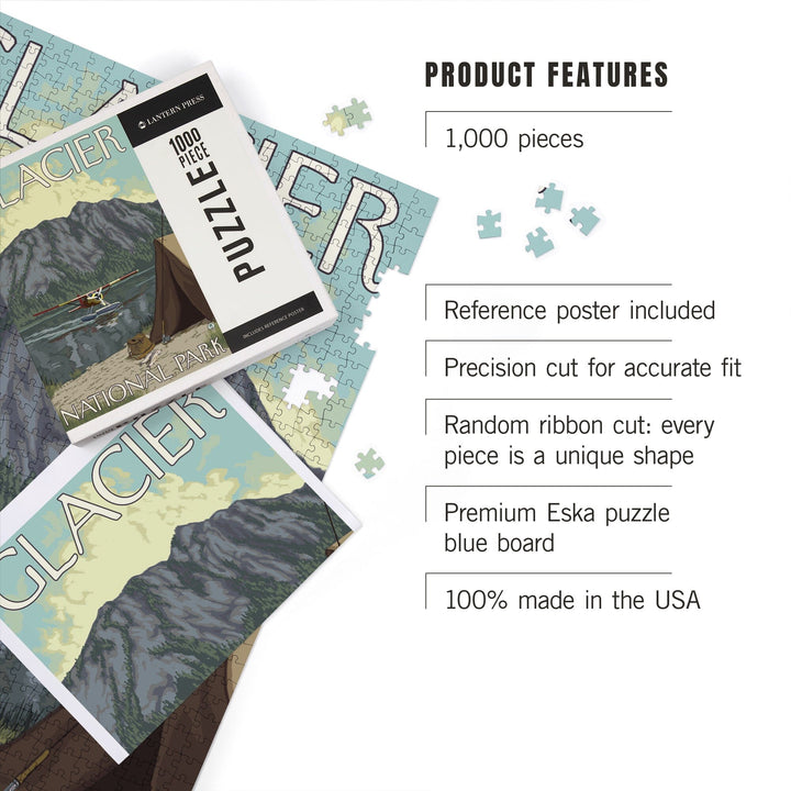 Glacier National Park, Montana, Bush Plane and Fishing, Jigsaw Puzzle Puzzle Lantern Press 