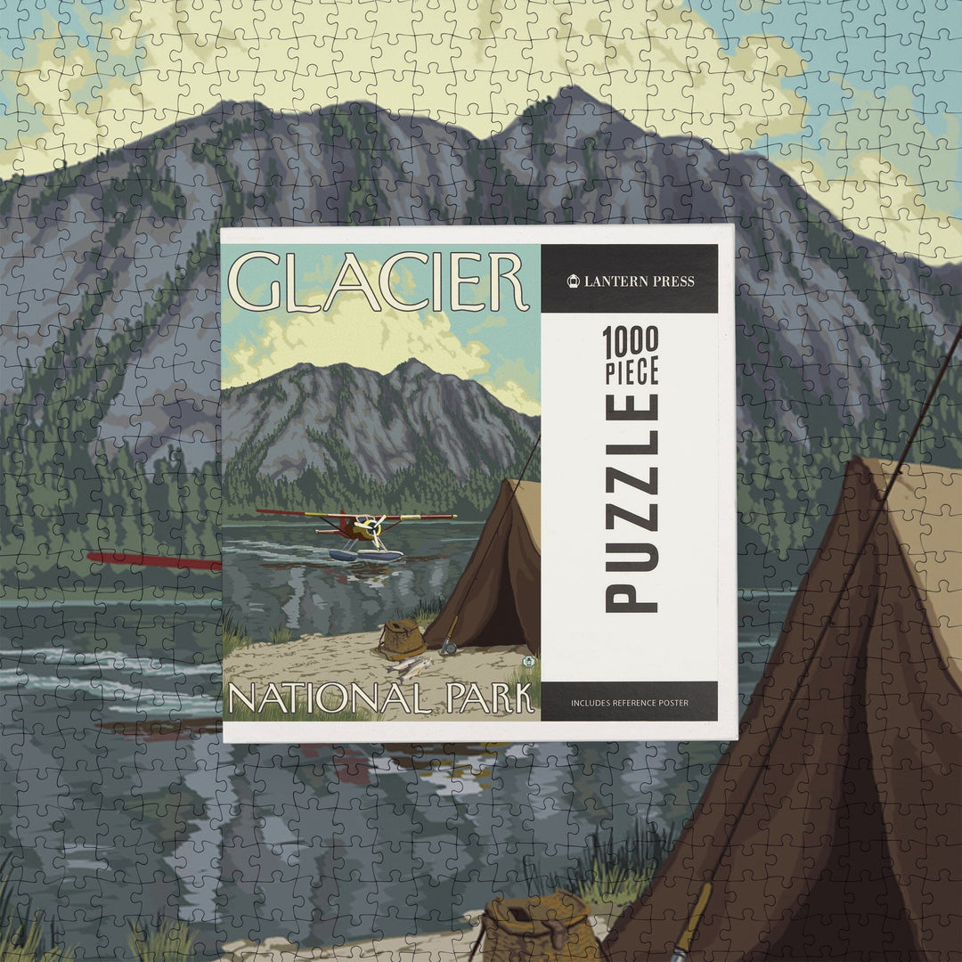 Glacier National Park, Montana, Bush Plane and Fishing, Jigsaw Puzzle Puzzle Lantern Press 