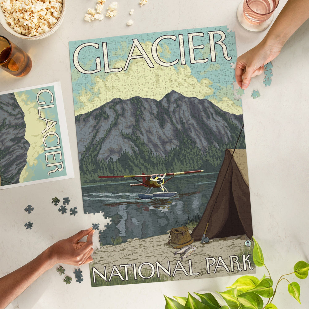 Glacier National Park, Montana, Bush Plane and Fishing, Jigsaw Puzzle Puzzle Lantern Press 