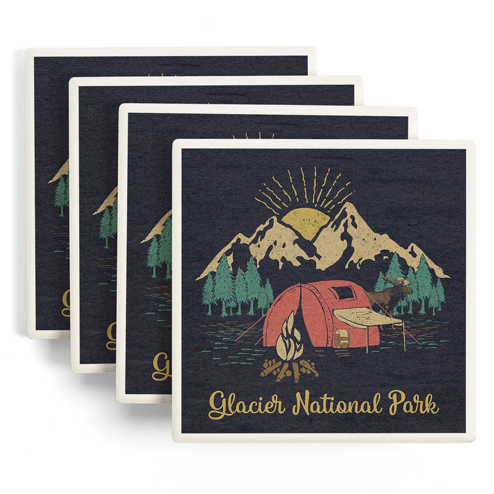 Glacier National Park, Montana, Camping Scene, Coasters Coasters Lantern Press 