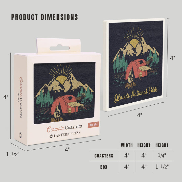 Glacier National Park, Montana, Camping Scene, Coasters Coasters Lantern Press 