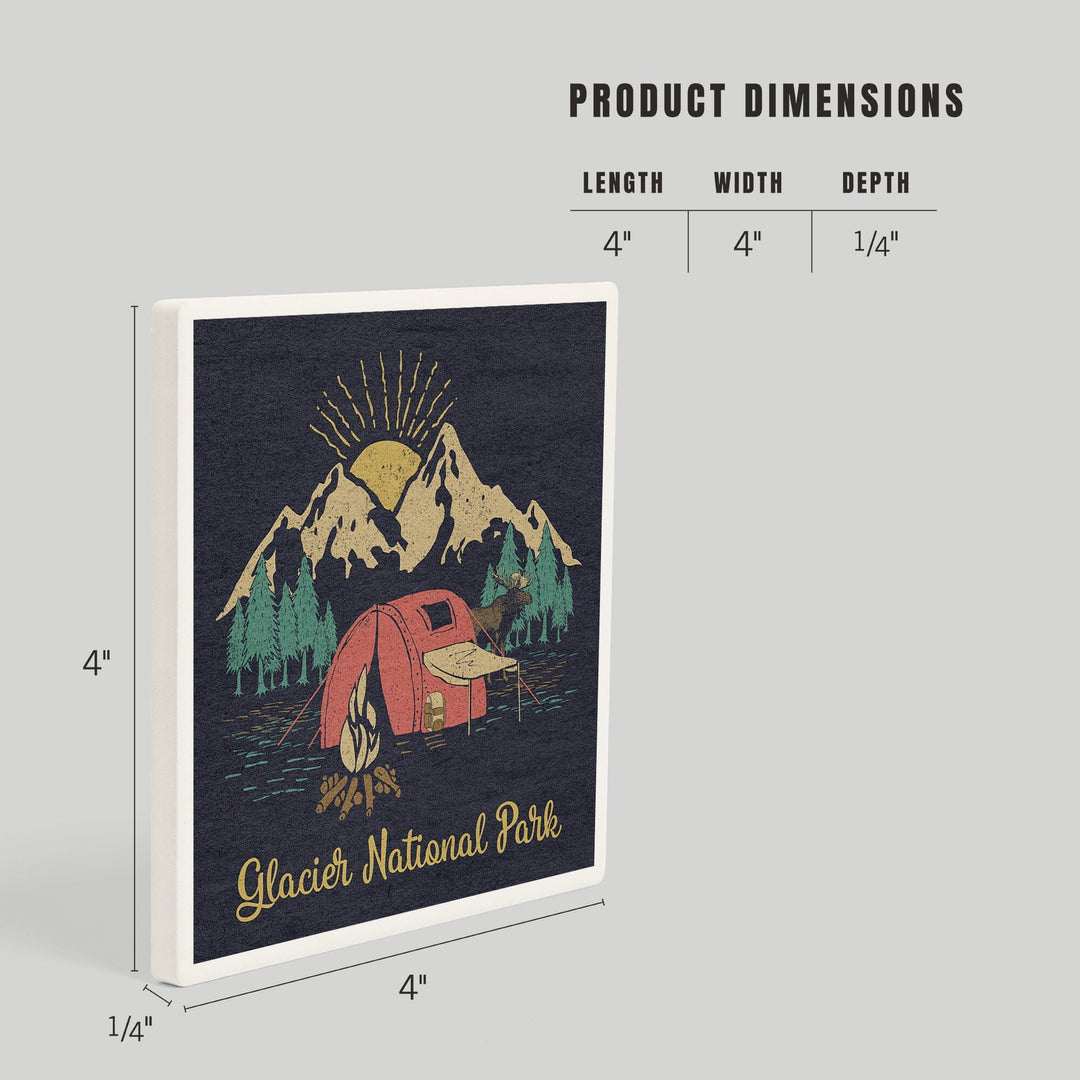 Glacier National Park, Montana, Camping Scene, Coasters Coasters Lantern Press 