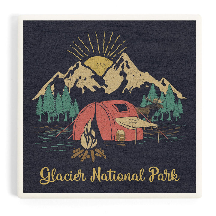 Glacier National Park, Montana, Camping Scene, Coasters Coasters Lantern Press 