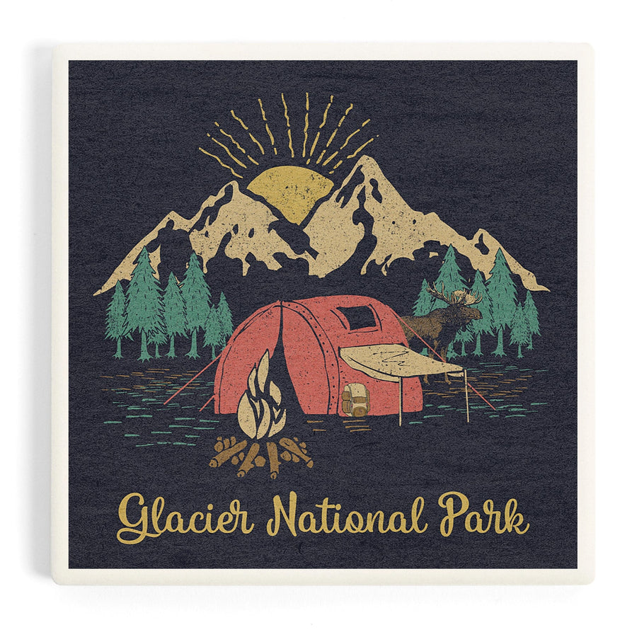 Glacier National Park, Montana, Camping Scene, Coasters Coasters Lantern Press 