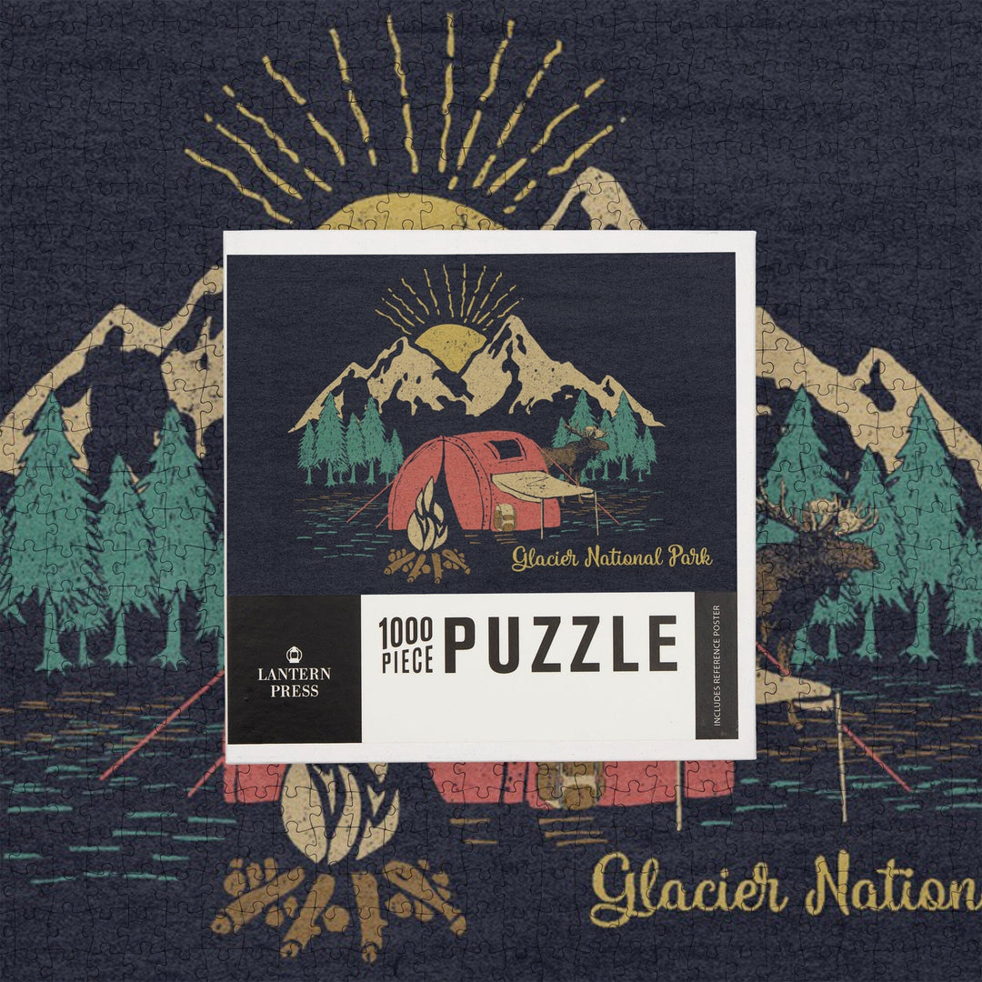 Glacier National Park, Montana, Camping Scene, Jigsaw Puzzle Puzzle Lantern Press 