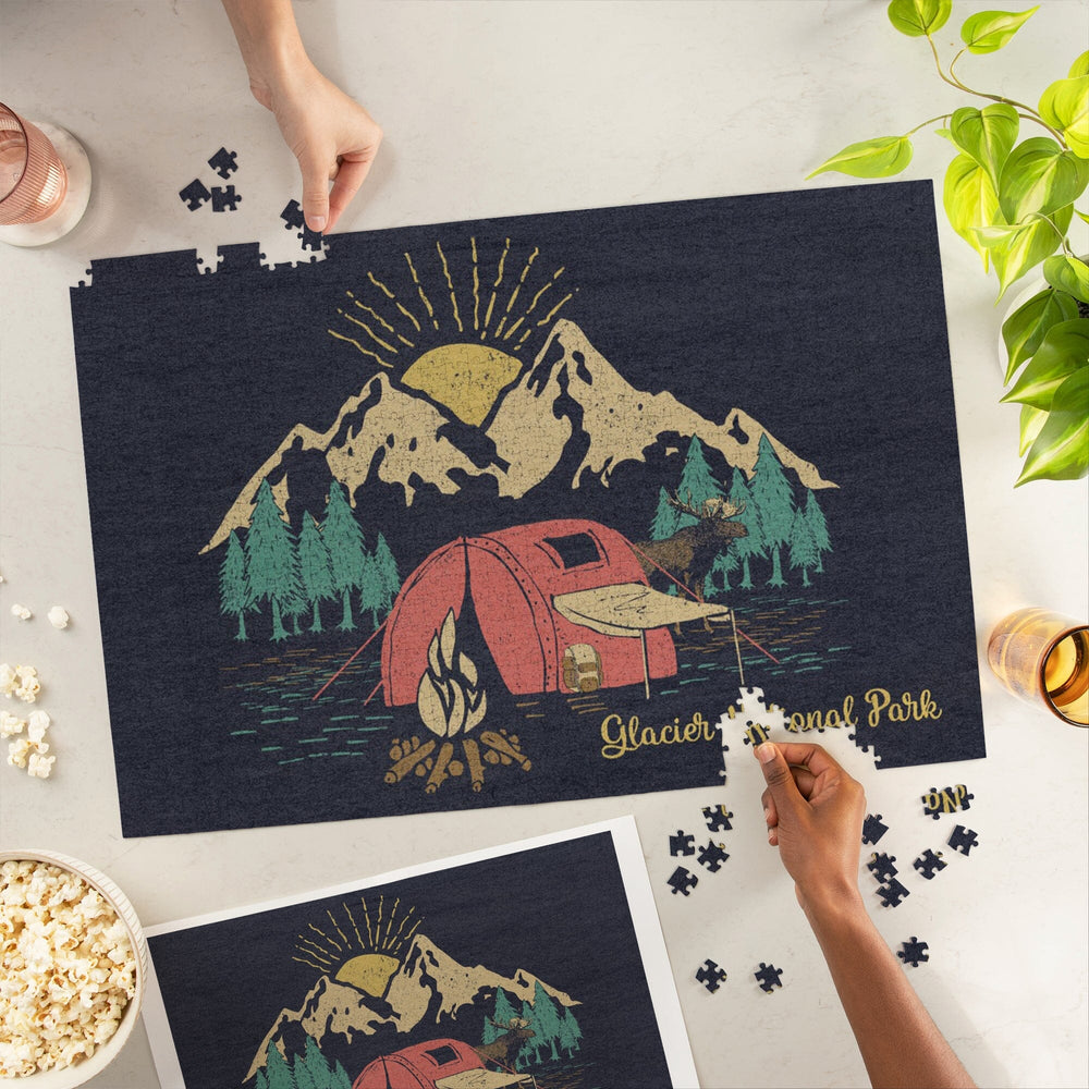 Glacier National Park, Montana, Camping Scene, Jigsaw Puzzle Puzzle Lantern Press 