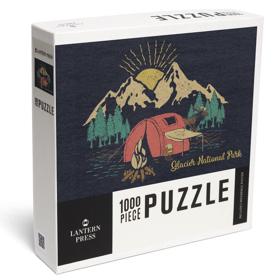 Glacier National Park, Montana, Camping Scene, Jigsaw Puzzle Puzzle Lantern Press 