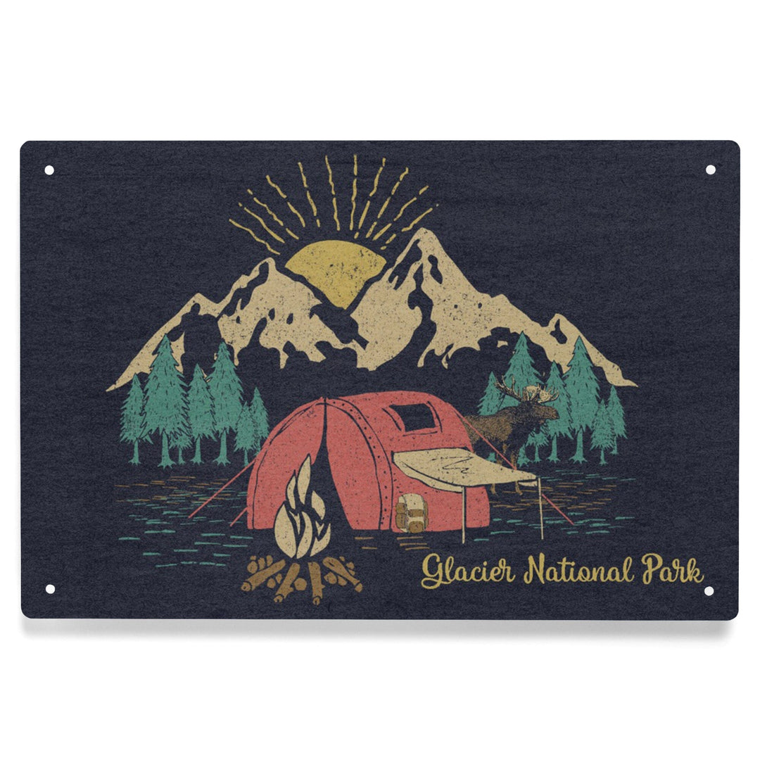 Glacier National Park, Montana, Camping Scene, Metal Signs Metal Lantern Press 