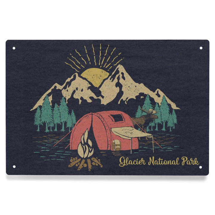 Glacier National Park, Montana, Camping Scene, Metal Signs Metal Lantern Press 