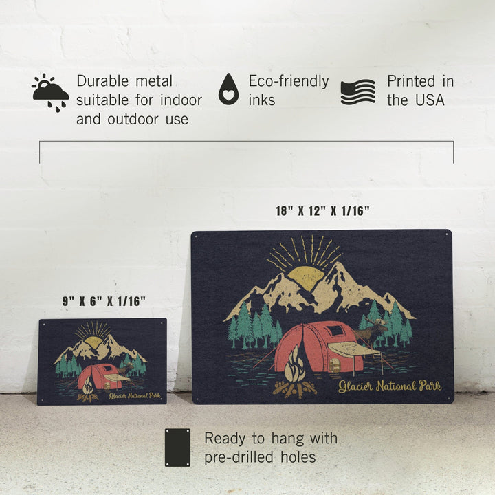 Glacier National Park, Montana, Camping Scene, Metal Signs Metal Lantern Press 