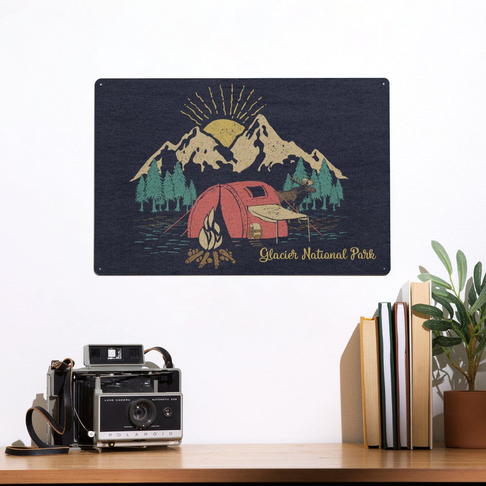Glacier National Park, Montana, Camping Scene, Metal Signs Metal Lantern Press 