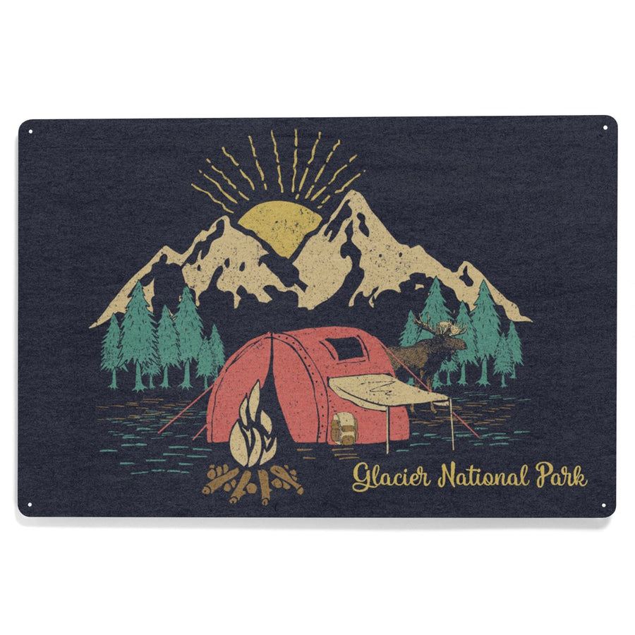 Glacier National Park, Montana, Camping Scene, Metal Signs Metal Lantern Press 