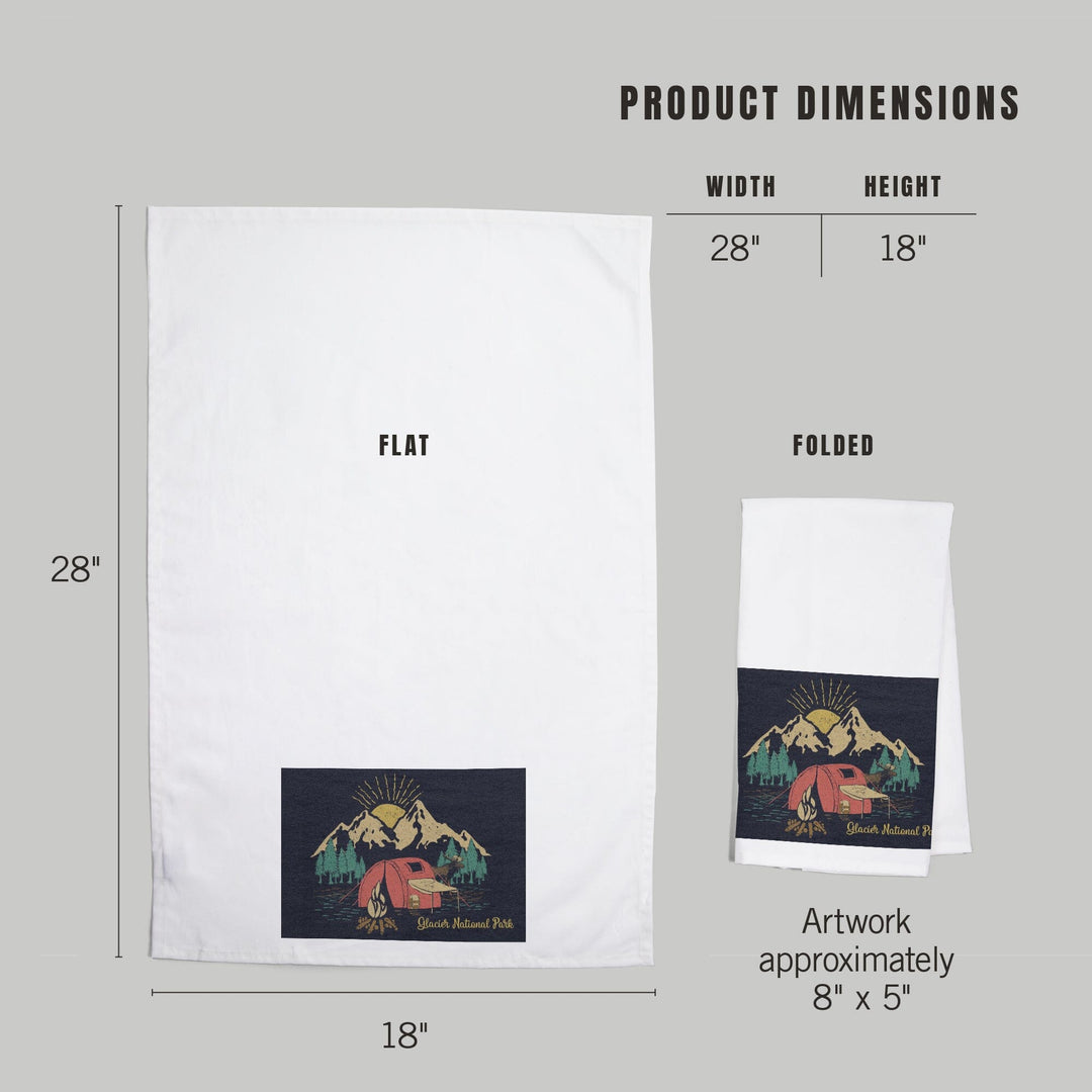 Glacier National Park, Montana, Camping Scene, Organic Cotton Kitchen Tea Towels Kitchen Lantern Press 