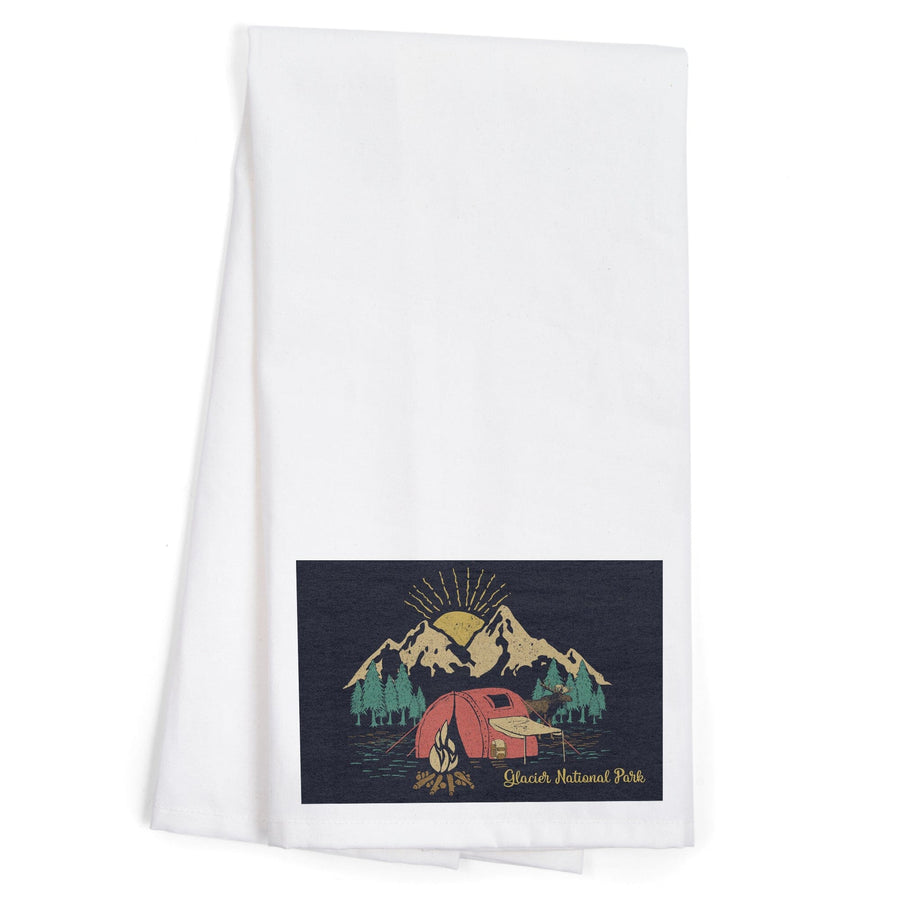 Glacier National Park, Montana, Camping Scene, Organic Cotton Kitchen Tea Towels Kitchen Lantern Press 