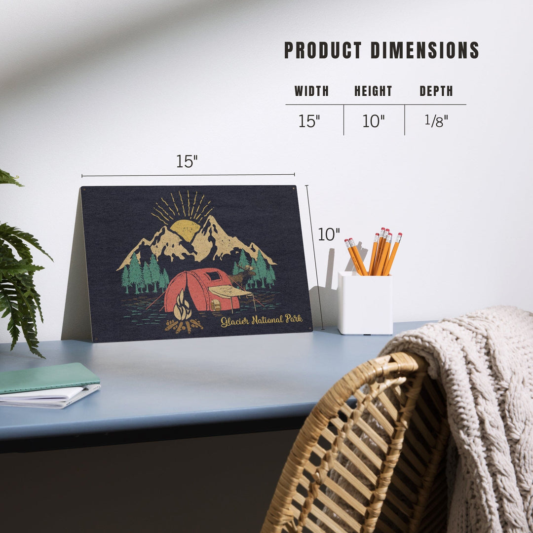 Glacier National Park, Montana, Camping Scene, Wood Signs and Postcards Wood Lantern Press 