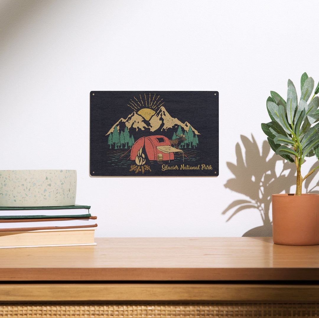 Glacier National Park, Montana, Camping Scene, Wood Signs and Postcards Wood Lantern Press 