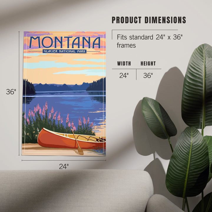 Glacier National Park, Montana, Canoe and Lake, Art & Giclee Prints Art Lantern Press 