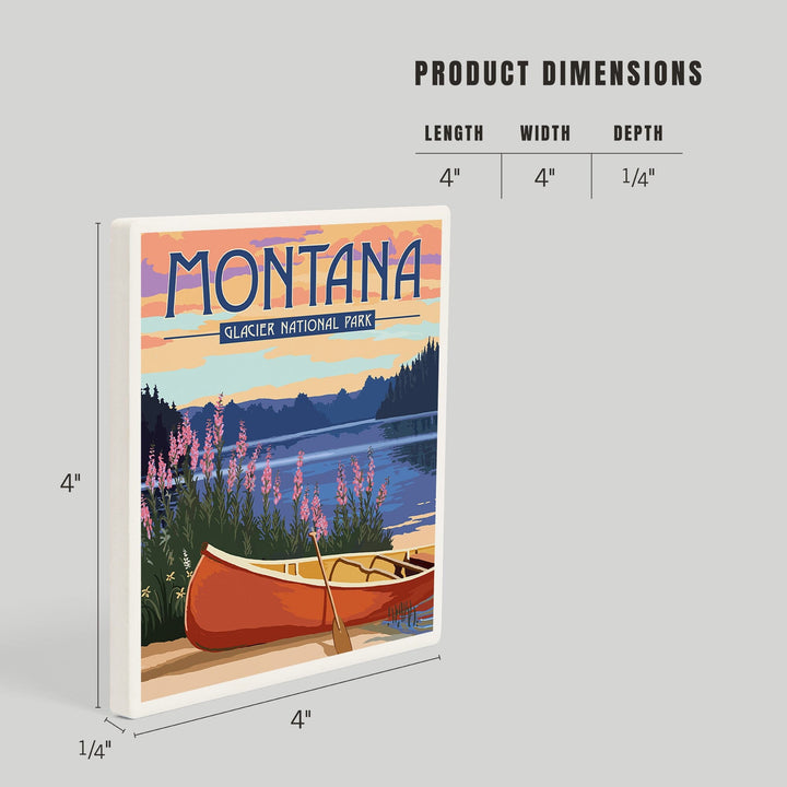 Glacier National Park, Montana, Canoe and Lake, Coasters Coasters Lantern Press 