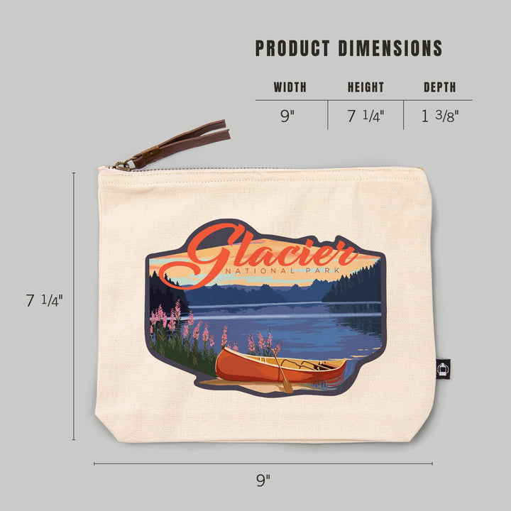 Glacier National Park, Montana, Canoe and Lake,, Organic Cotton Zipper Pouch, Go Bag Go Bag Lantern Press 