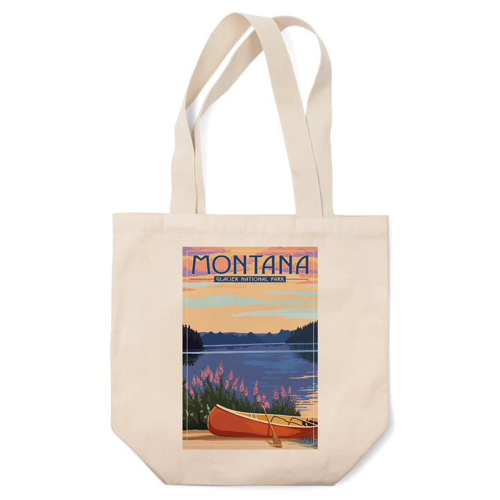 Glacier National Park, Montana, Canoe and Lake, Tote Bag Totes Lantern Press 