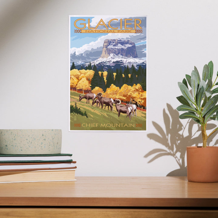 Glacier National Park, Montana, Chief Mountain and Big Horn Sheep, Art & Giclee Prints Art Lantern Press 