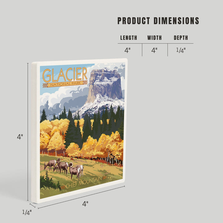 Glacier National Park, Montana, Chief Mountain and Big Horn Sheep, Coasters Coasters Lantern Press 