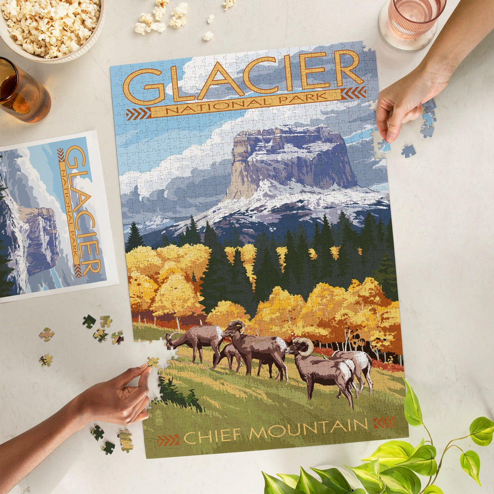 Glacier National Park, Montana, Chief Mountain and Big Horn Sheep, Jigsaw Puzzle Puzzle Lantern Press 