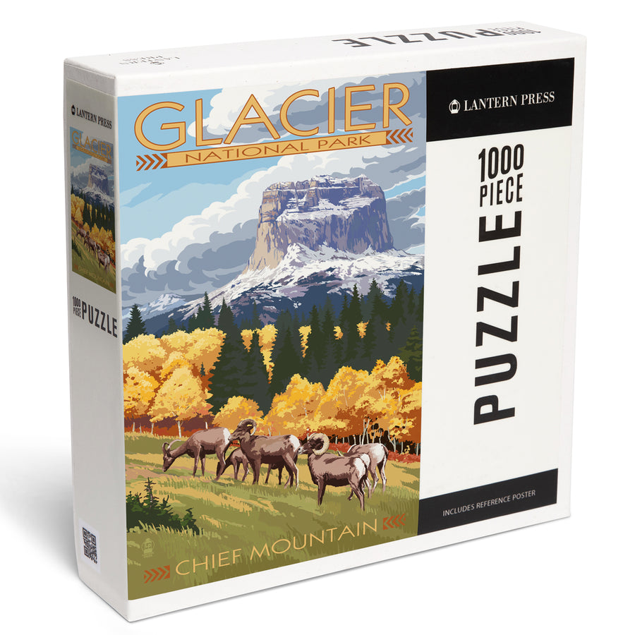 Glacier National Park, Montana, Chief Mountain and Big Horn Sheep, Jigsaw Puzzle Puzzle Lantern Press 
