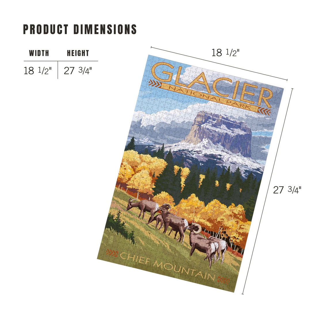 Glacier National Park, Montana, Chief Mountain and Big Horn Sheep, Jigsaw Puzzle Puzzle Lantern Press 