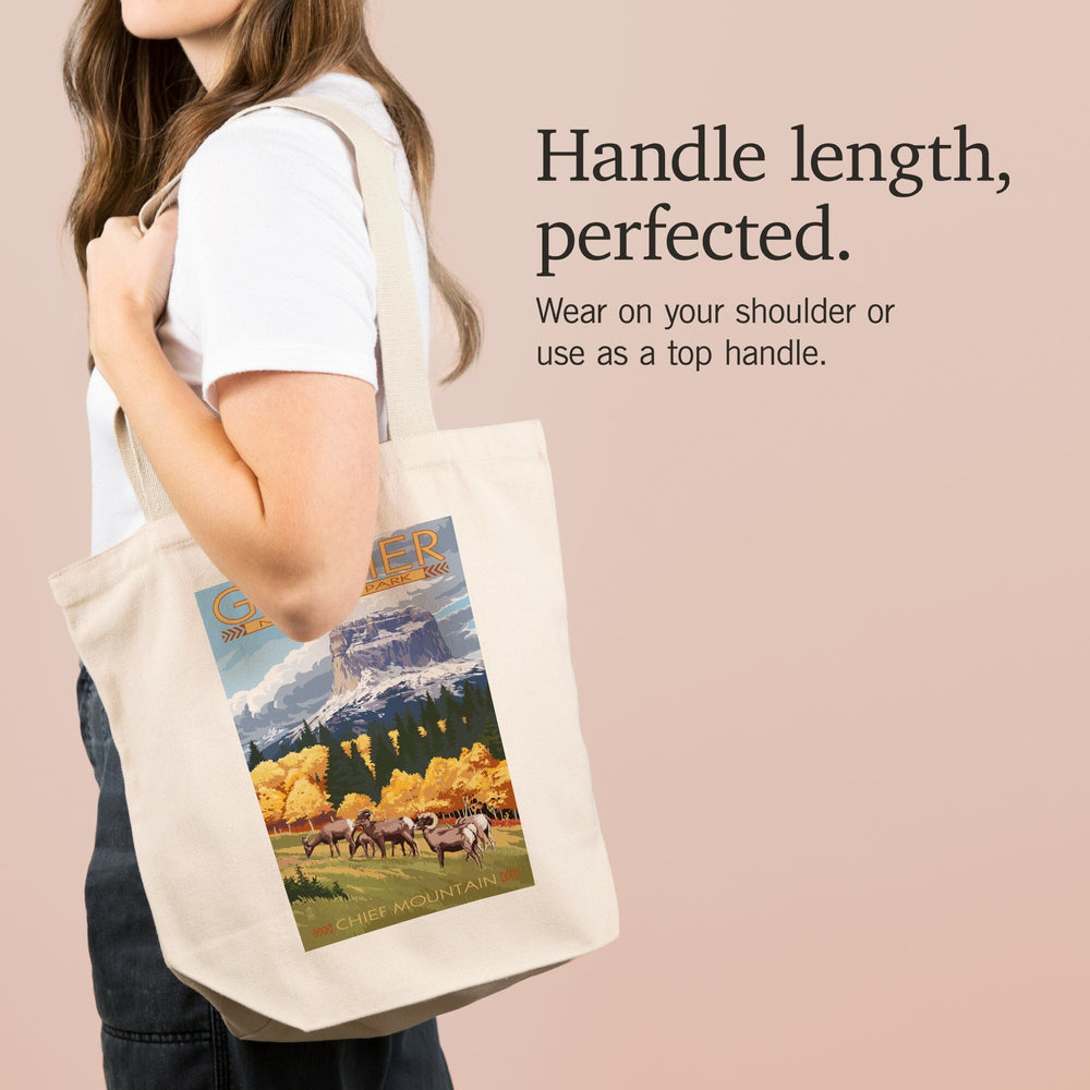 Glacier National Park, Montana, Chief Mountain and Big Horn Sheep, Tote Bag Totes Lantern Press 