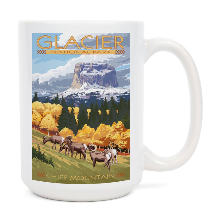 Glacier National Park, Montana, Chief Mountain & Big Horn Sheep, Lantern Press Artwork, Ceramic Mug Mugs Lantern Press 