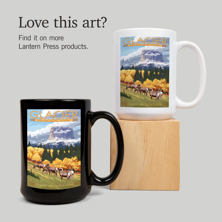 Glacier National Park, Montana, Chief Mountain & Big Horn Sheep, Lantern Press Artwork, Ceramic Mug Mugs Lantern Press 