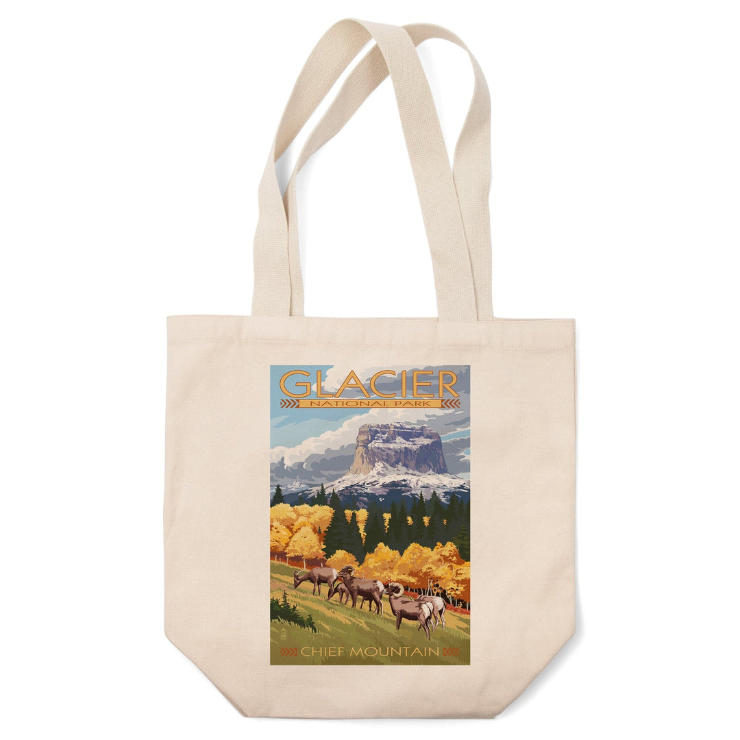 Glacier National Park, Montana, Chief Mountain & Big Horn Sheep, Lantern Press Artwork, Tote Bag Totes Lantern Press 