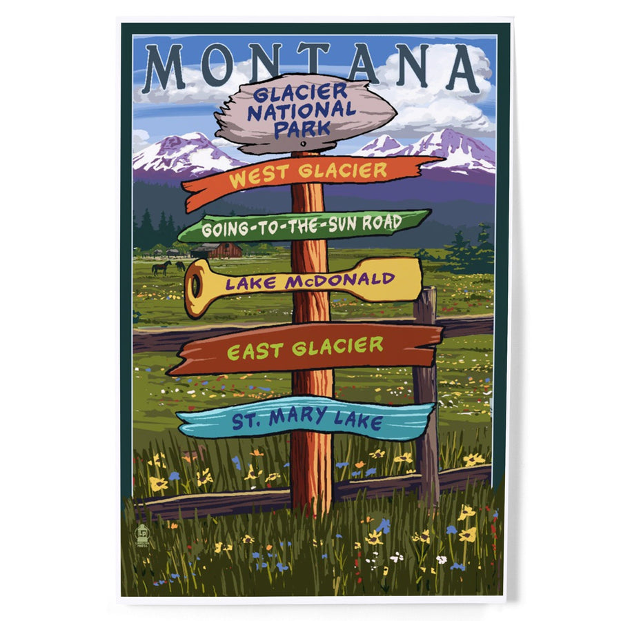 Glacier National Park, Montana, Destination Signpost, Art & Giclee Prints Art Lantern Press 