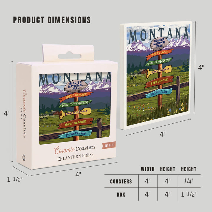 Glacier National Park, Montana, Destination Signpost, Coasters Coasters Lantern Press 