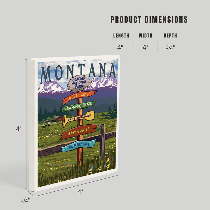 Glacier National Park, Montana, Destination Signpost, Coasters Coasters Lantern Press 