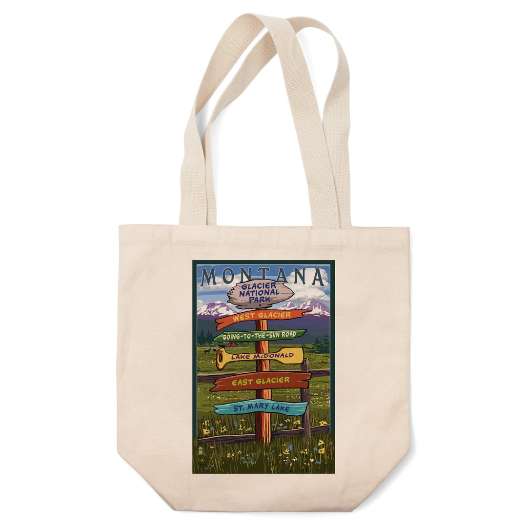 Glacier National Park, Montana, Destination Signpost, Tote Bag Totes Lantern Press 