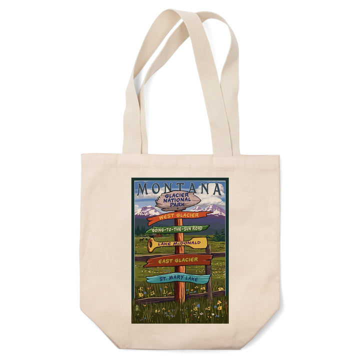 Glacier National Park, Montana, Destination Signpost, Tote Bag Totes Lantern Press 