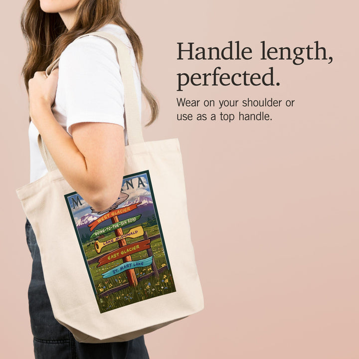 Glacier National Park, Montana, Destination Signpost, Tote Bag Totes Lantern Press 