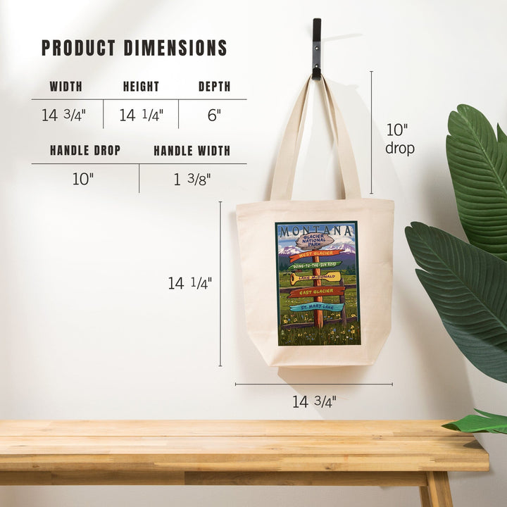 Glacier National Park, Montana, Destination Signpost, Tote Bag Totes Lantern Press 