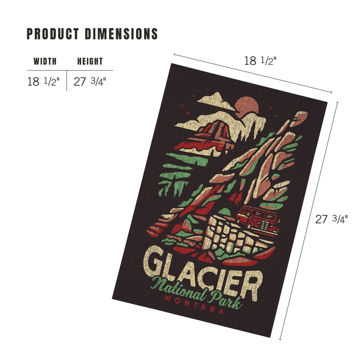 Glacier National Park, Montana, Distressed Vector, Jigsaw Puzzle Puzzle Lantern Press 