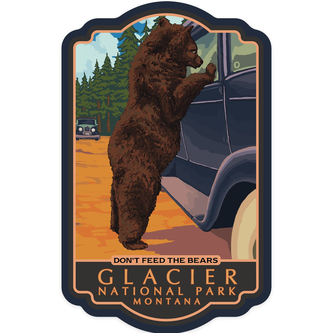 Glacier National Park, Montana, Don't Feed the Bears, Contour, Vinyl Sticker Sticker Lantern Press 