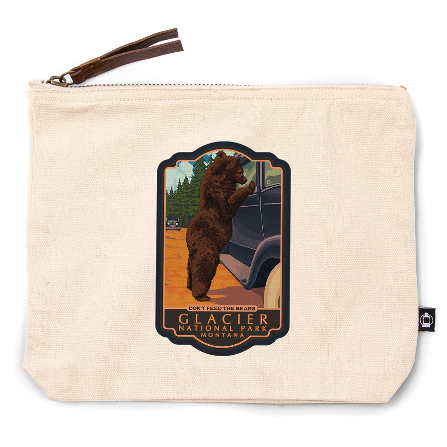 Glacier National Park, Montana, Don't Feed the Bears,, Organic Cotton Zipper Pouch, Go Bag Go Bag Lantern Press 