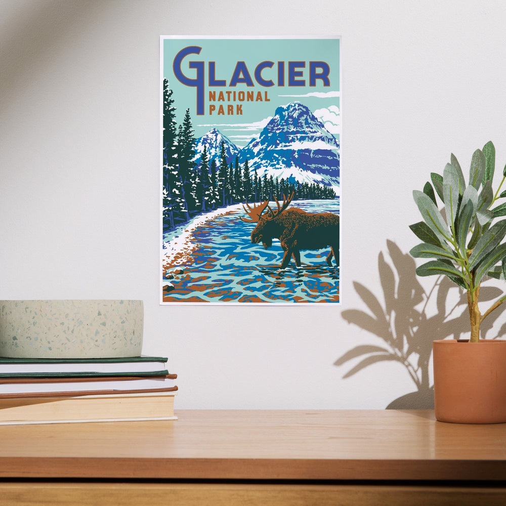 Glacier National Park, Montana, Explorer Series, Moose, Art & Giclee Prints Art Lantern Press 