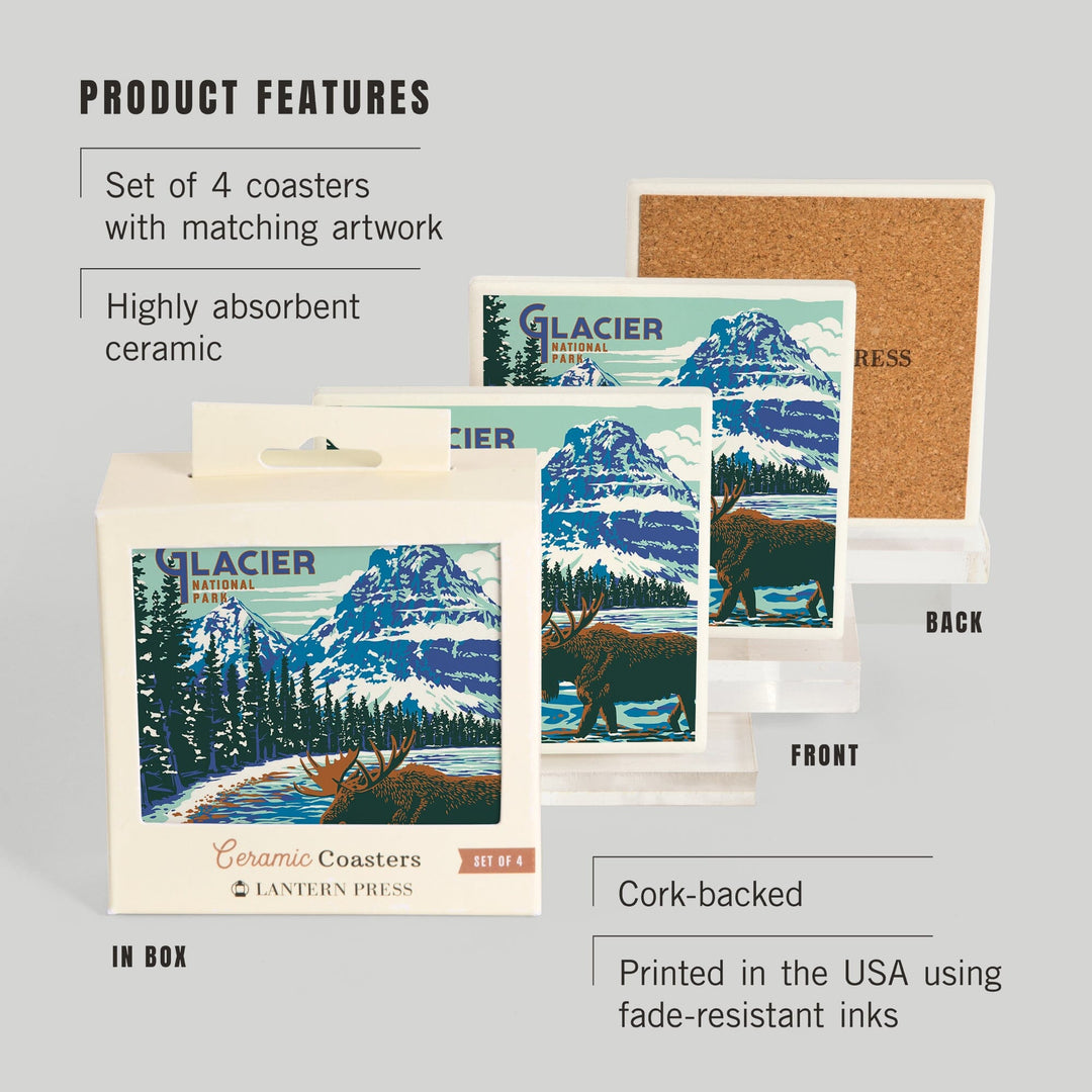 Glacier National Park, Montana, Explorer Series, Moose, Coasters Coasters Lantern Press 