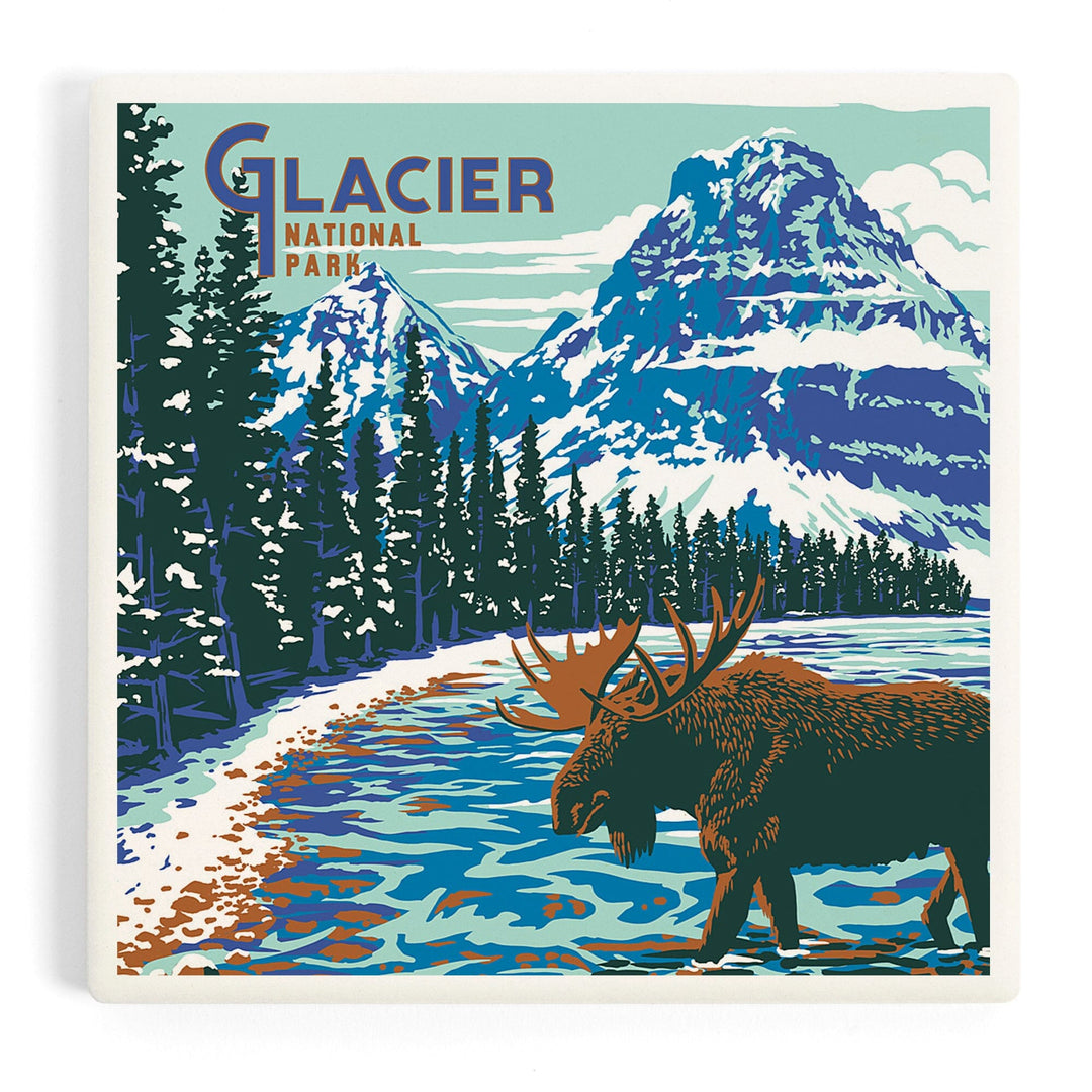 Glacier National Park, Montana, Explorer Series, Moose, Coasters Coasters Lantern Press 