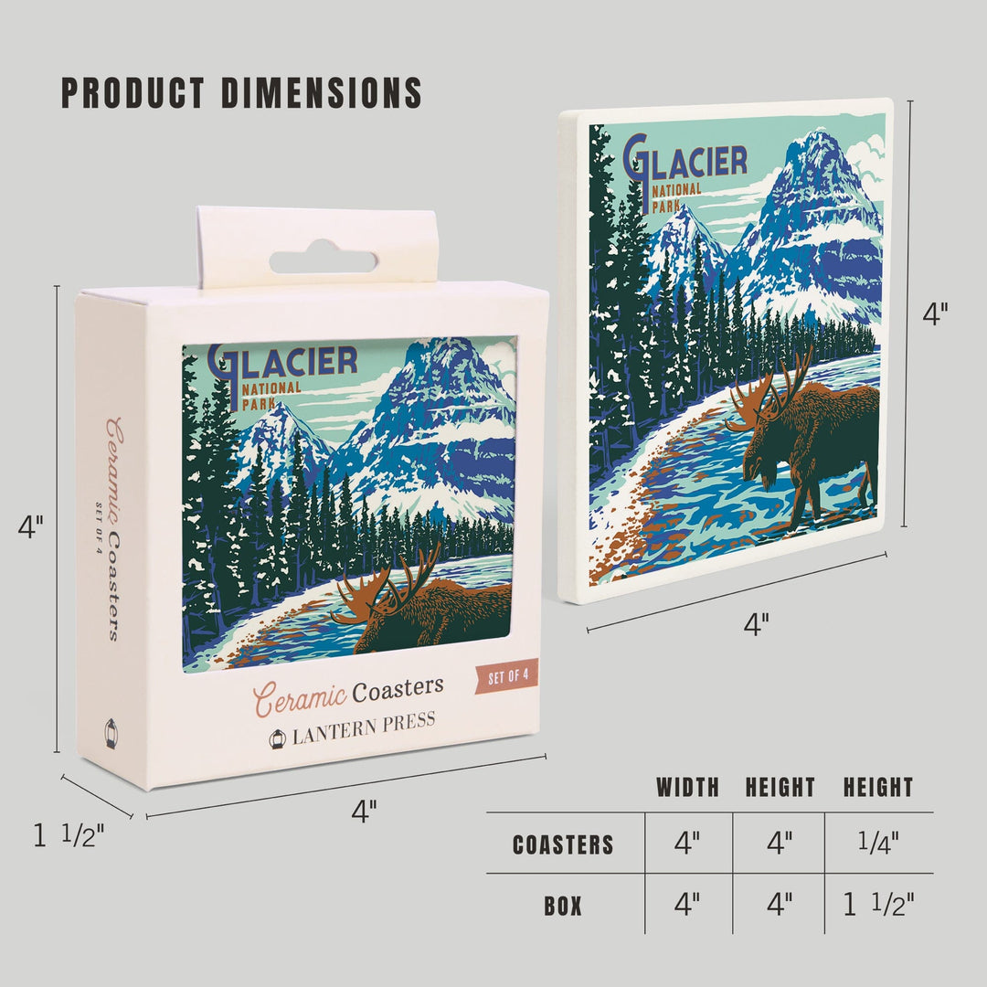 Glacier National Park, Montana, Explorer Series, Moose, Coasters Coasters Lantern Press 