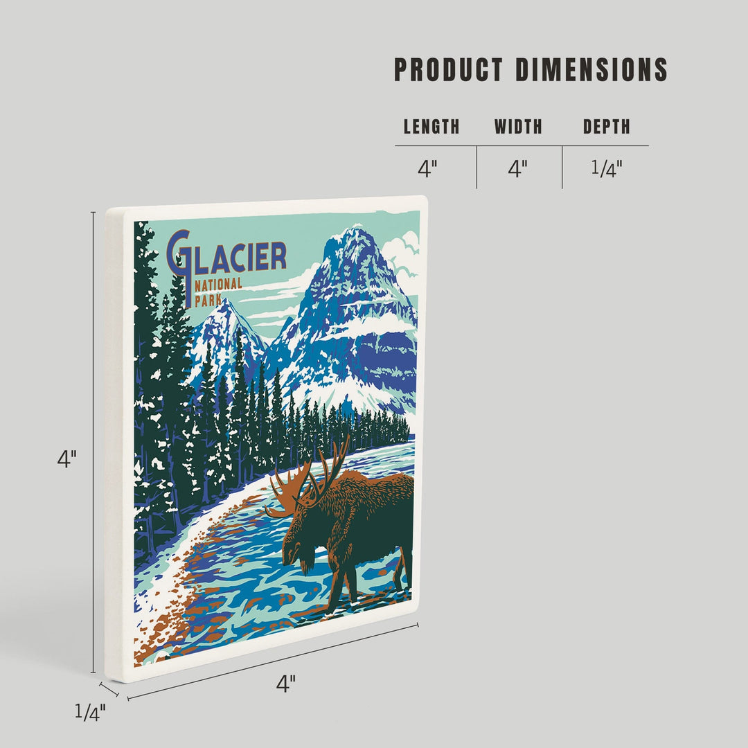 Glacier National Park, Montana, Explorer Series, Moose, Coasters Coasters Lantern Press 